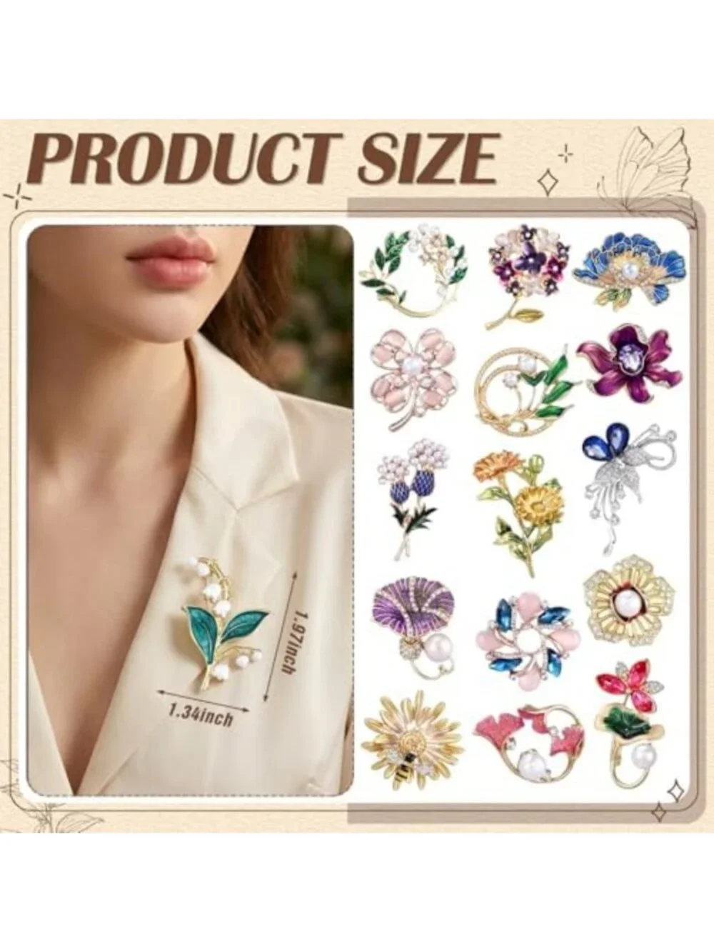 16 Pcs Vintage Rhinestone Animal & Plant Brooch Set - Unique Gifts for Women